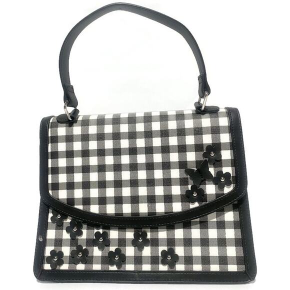Cato Satchel Purse Black & White Plaid Faux Leather w/Crossbody Strap & Accents - Picture 7 of 7